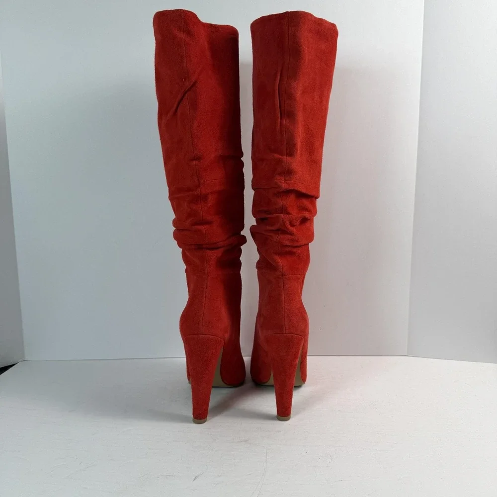Steve Madden Over Knee Boots‎ Womens Size 6 Red Suede Slouchy Stiletto Carrie